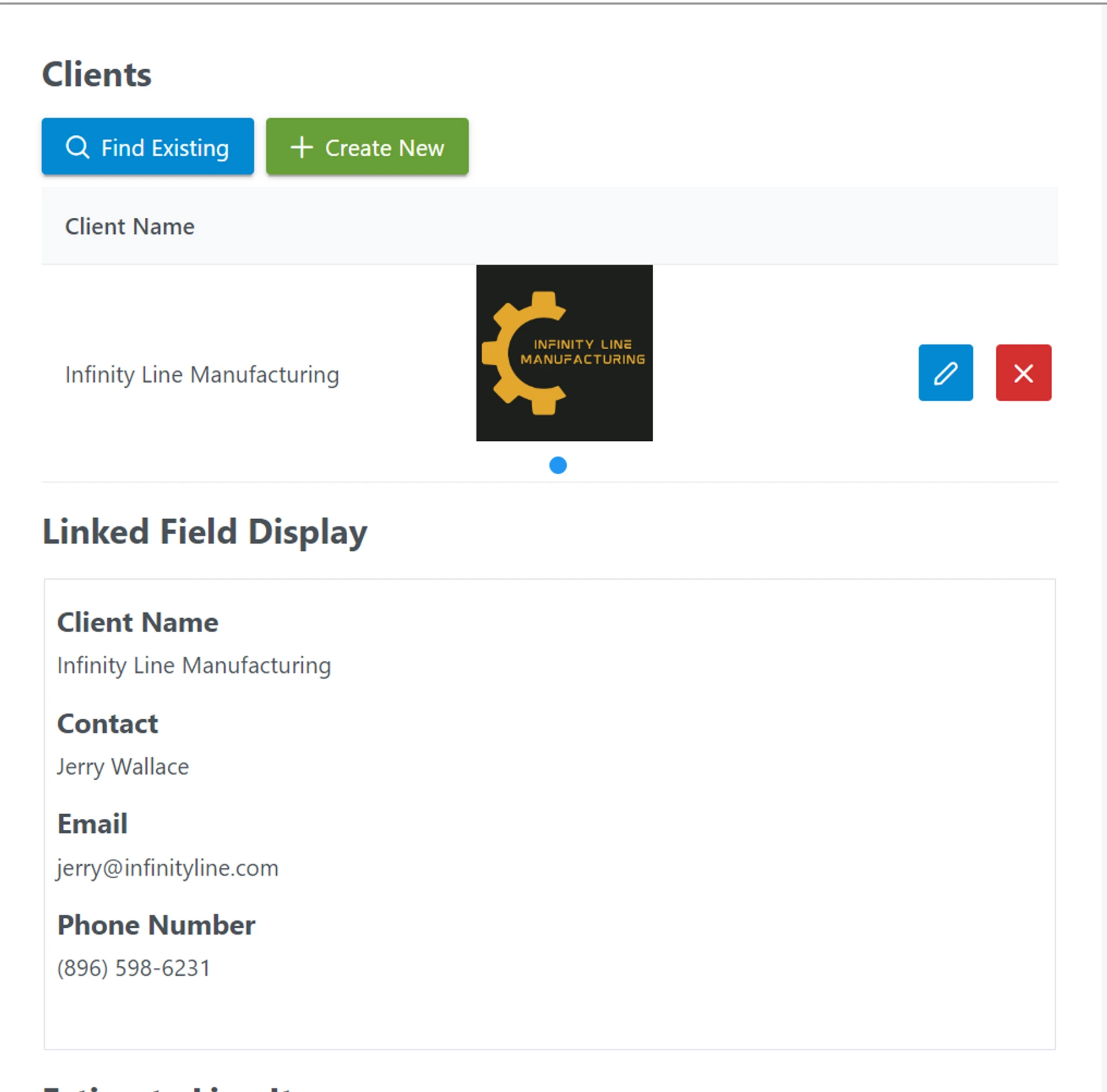 Client is the Linked Record and there are multiple data values from that record displaying in the Linked Field Display in Grid Format