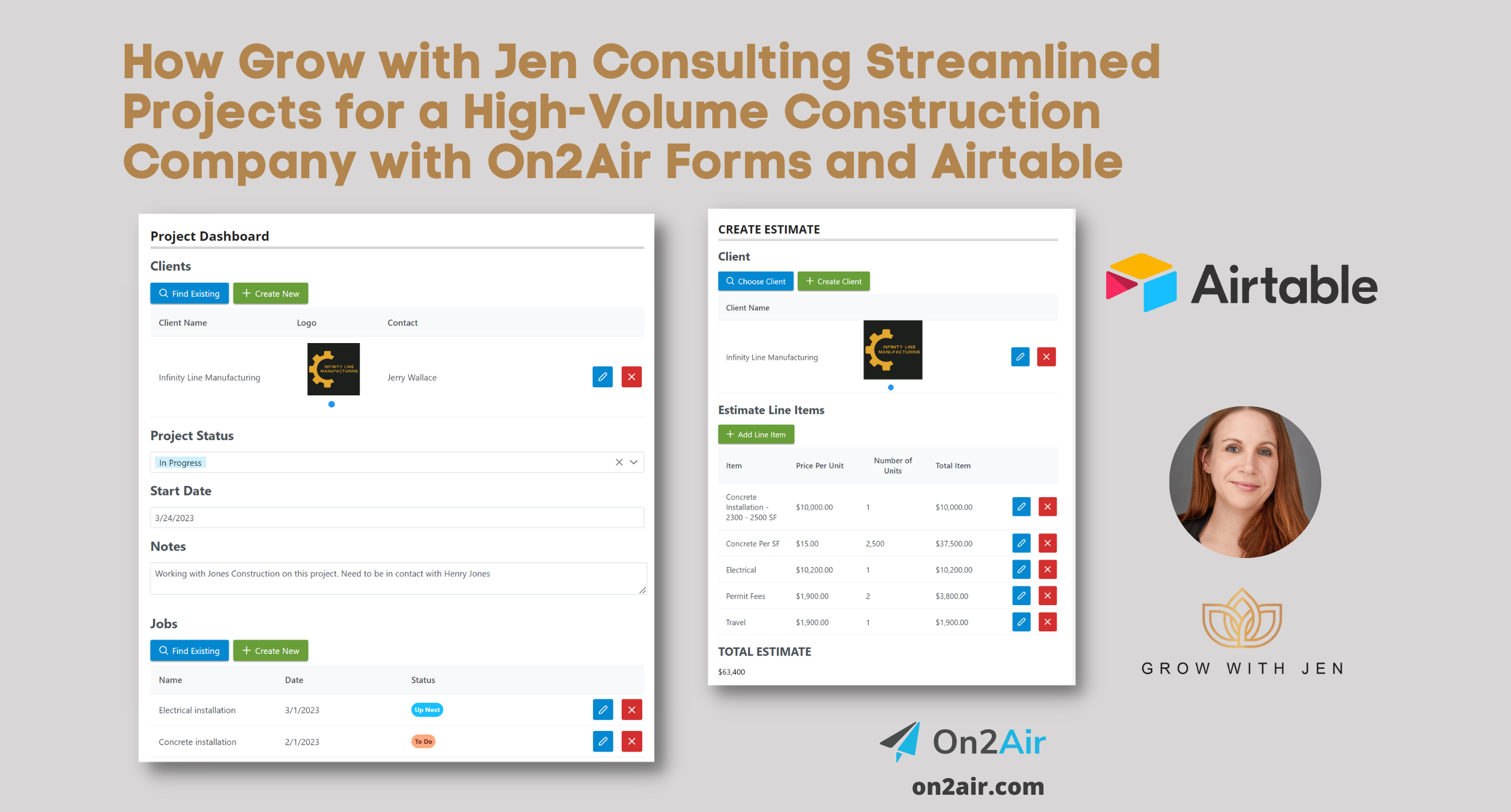 How Grow with Jen Consulting Streamlined Projects for a High-Volume Construction Company with On2Air Forms and Airtable