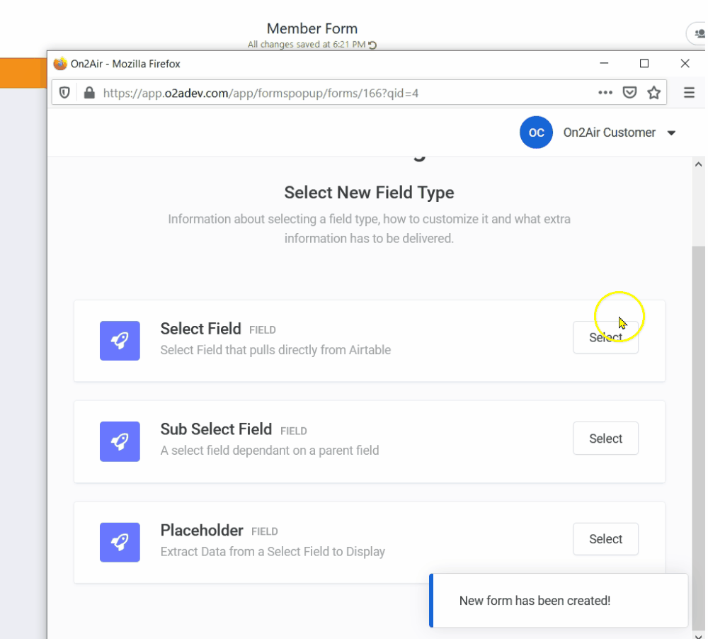 set up select company field forms