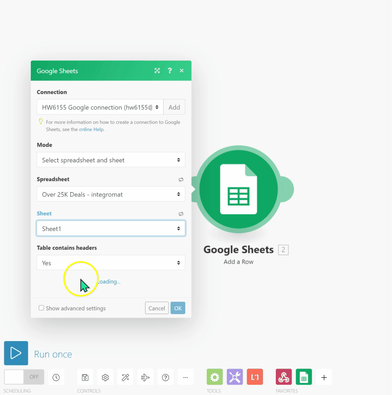 add google sheets to integromat - map fields