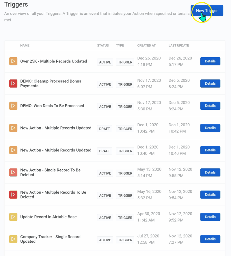 create 25K trigger in on2air