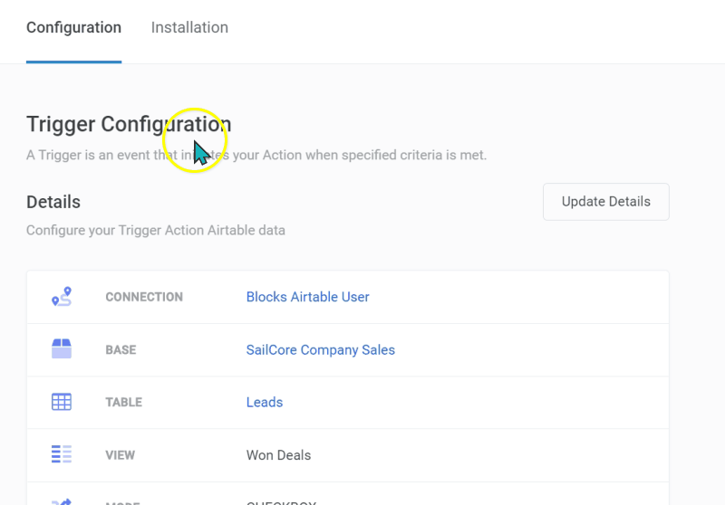 trigger installation - won deals
