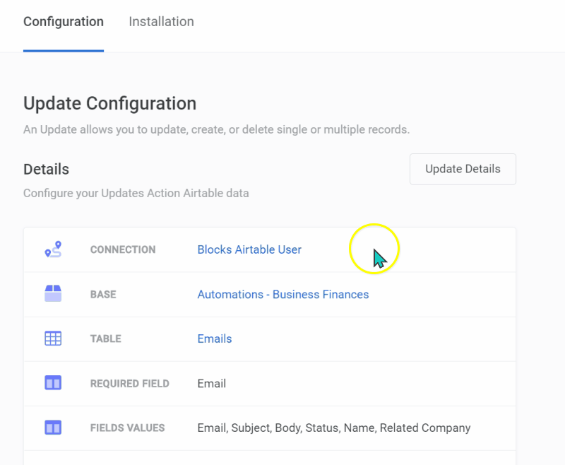 update - send emails add to airtable