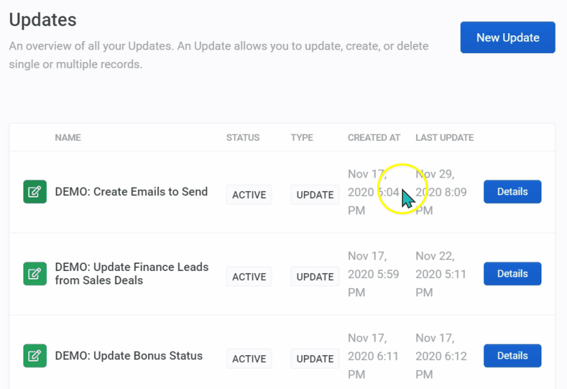 updates - update finance leads o2a