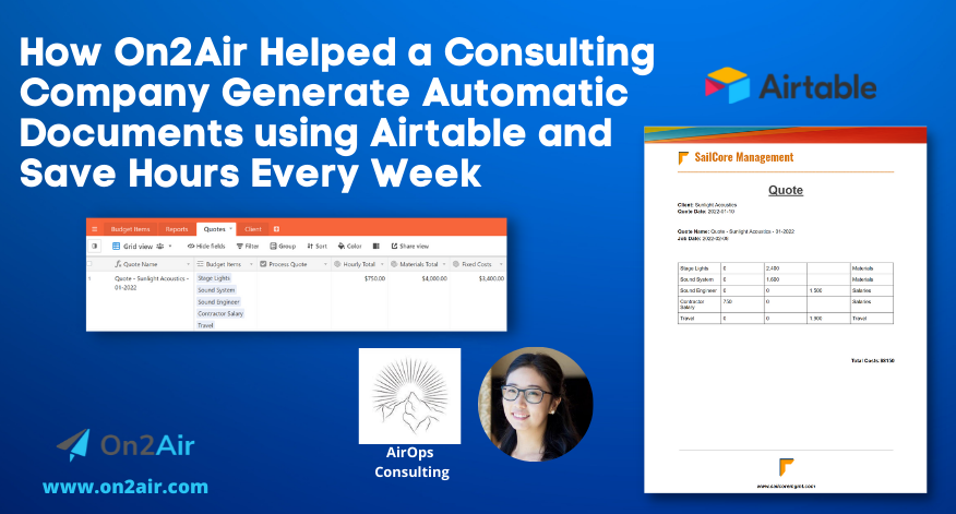 Consulting Company Uses On2Air to Generate Documents using Airtable Data