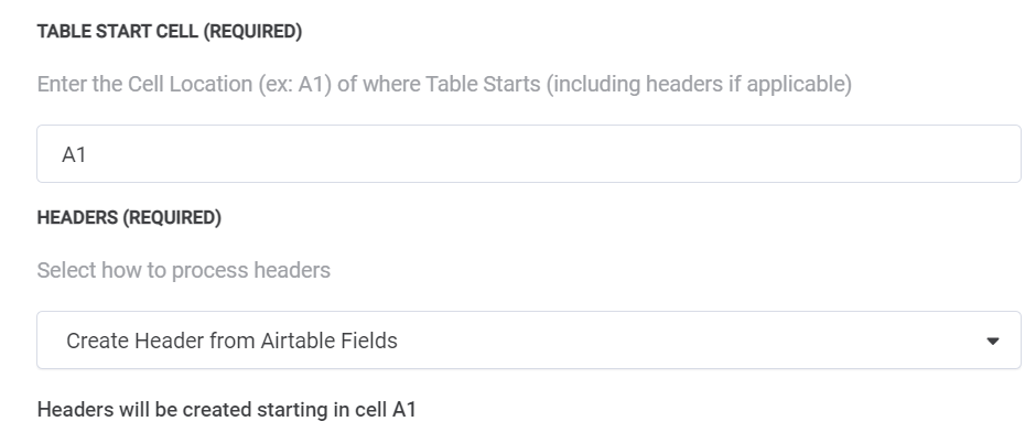 table start cell