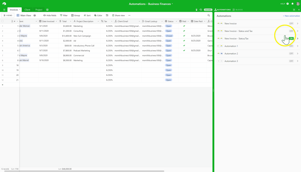 GIF trigger - Airtable Automation - Invoice Paid - Email Client