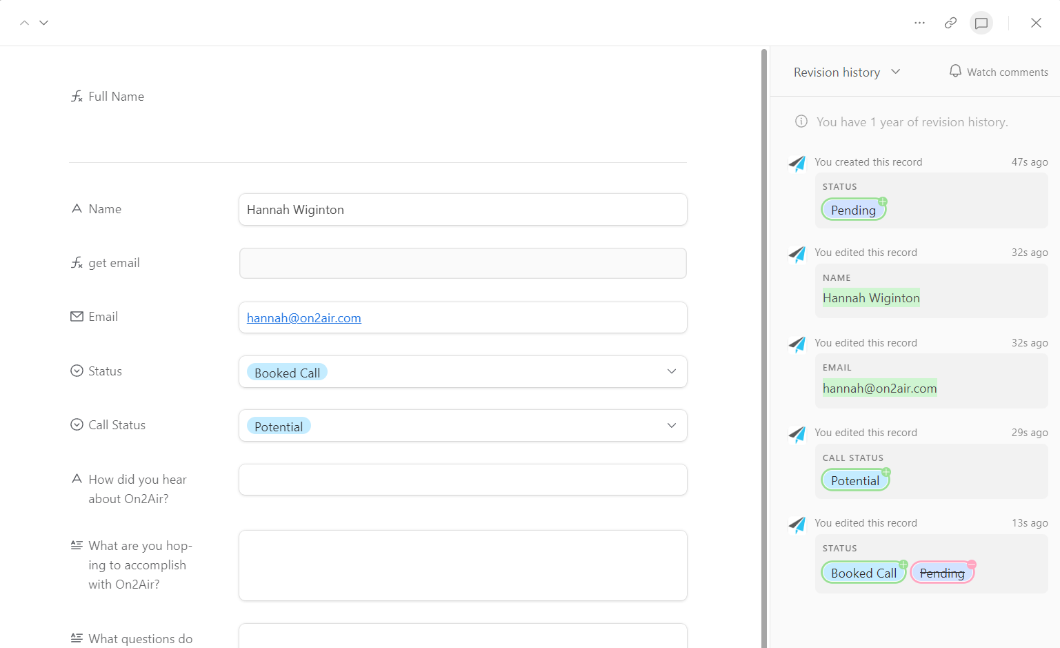 airtable revision history