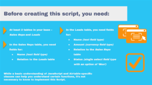 before creating script - tables and fields eeded