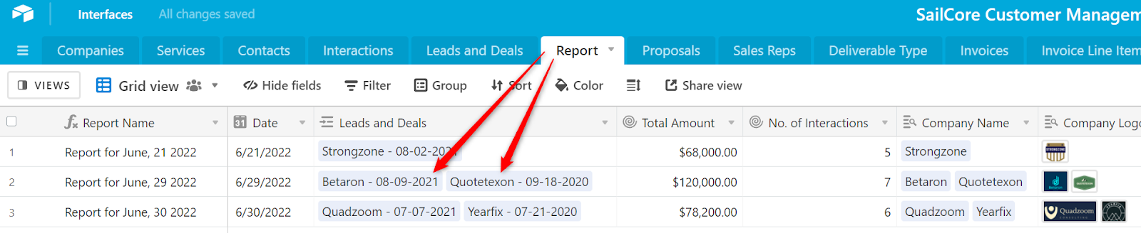 Create a single record in your Reports table and add any records from your Linked table that need to be included on the Report