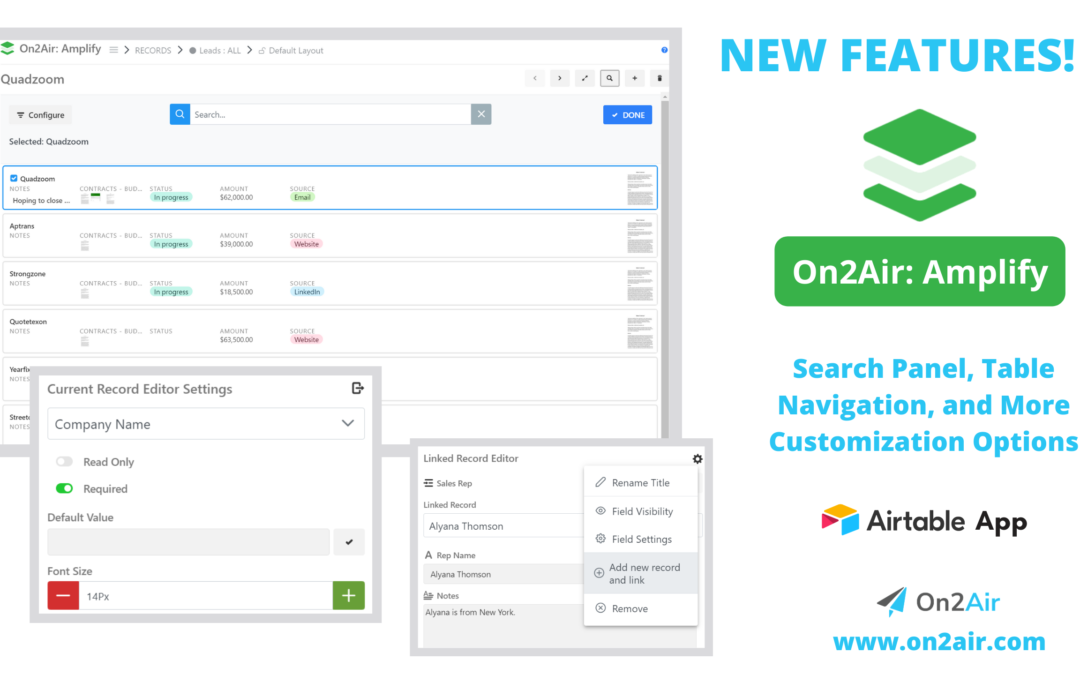 New Features! On2Air Amplify Update: Search Panel, Navigate between Tables, More Customization